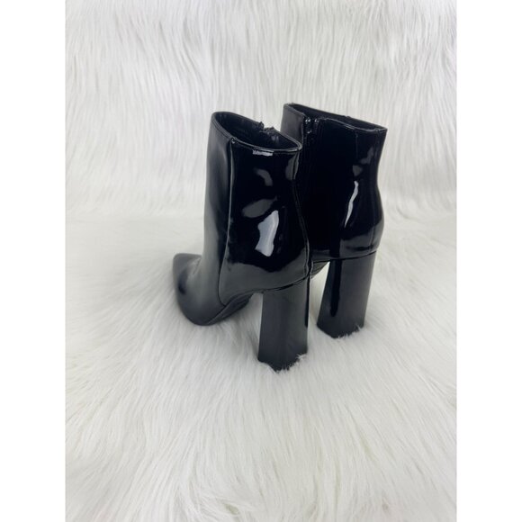 Women's Bamboo Harper Pointed Toe Faux Patent Leather Ankle Bootie Black - Picture 6 of 12
